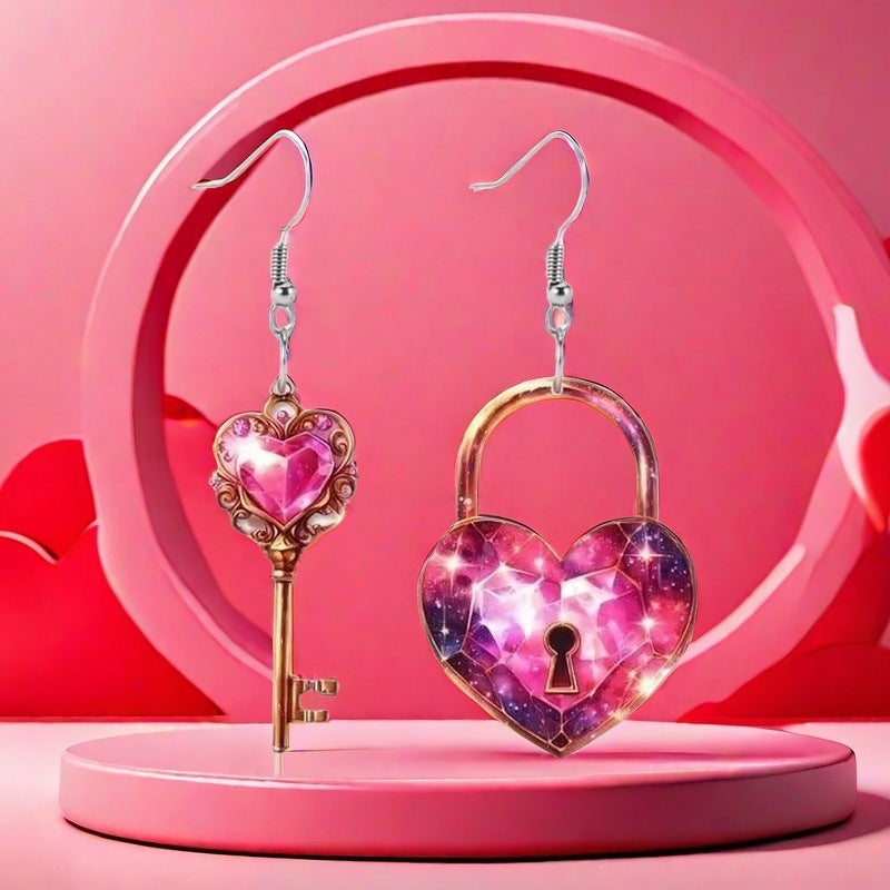 Romantic Heart Key Earrings