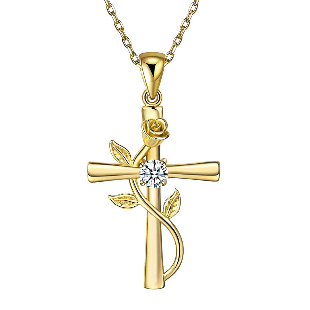 Rose cross birthstone pendant necklace