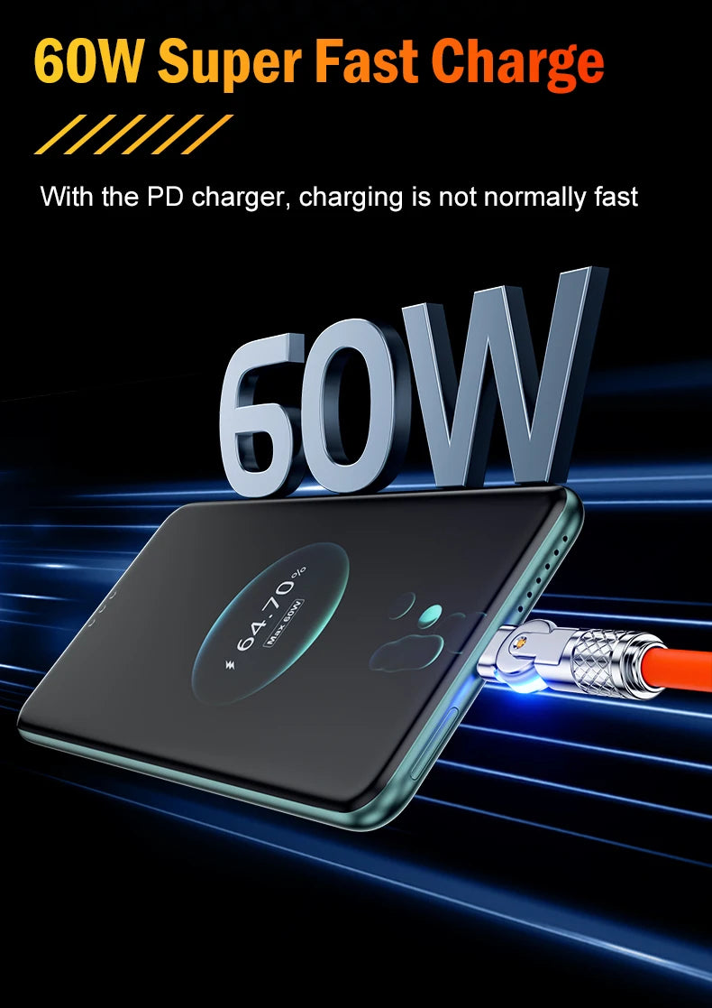 Rotating USB-C to USB-C Cable – 60W PD Charger

