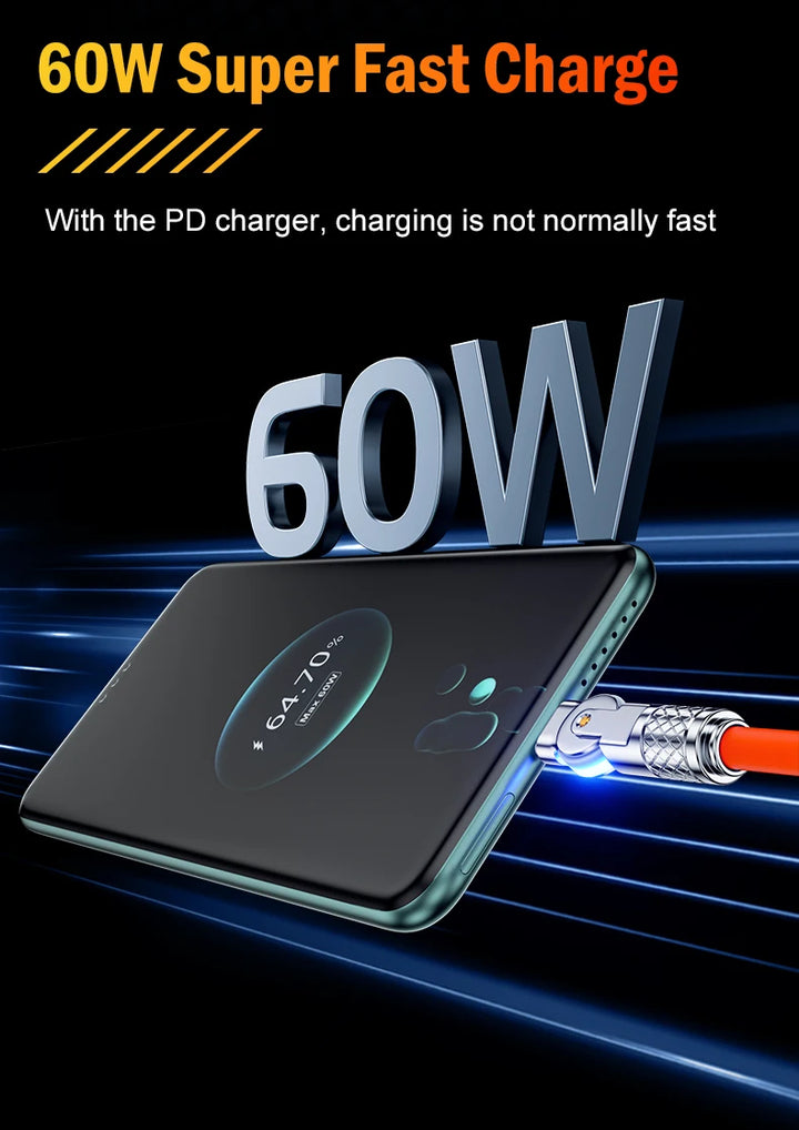 Rotating USB-C to USB-C Cable – 60W PD Charger

