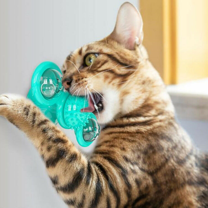 Rotating spinner cat toy with ball