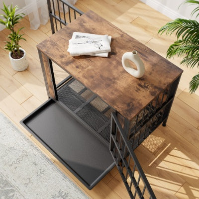 Rustic dog crate with iron frame
