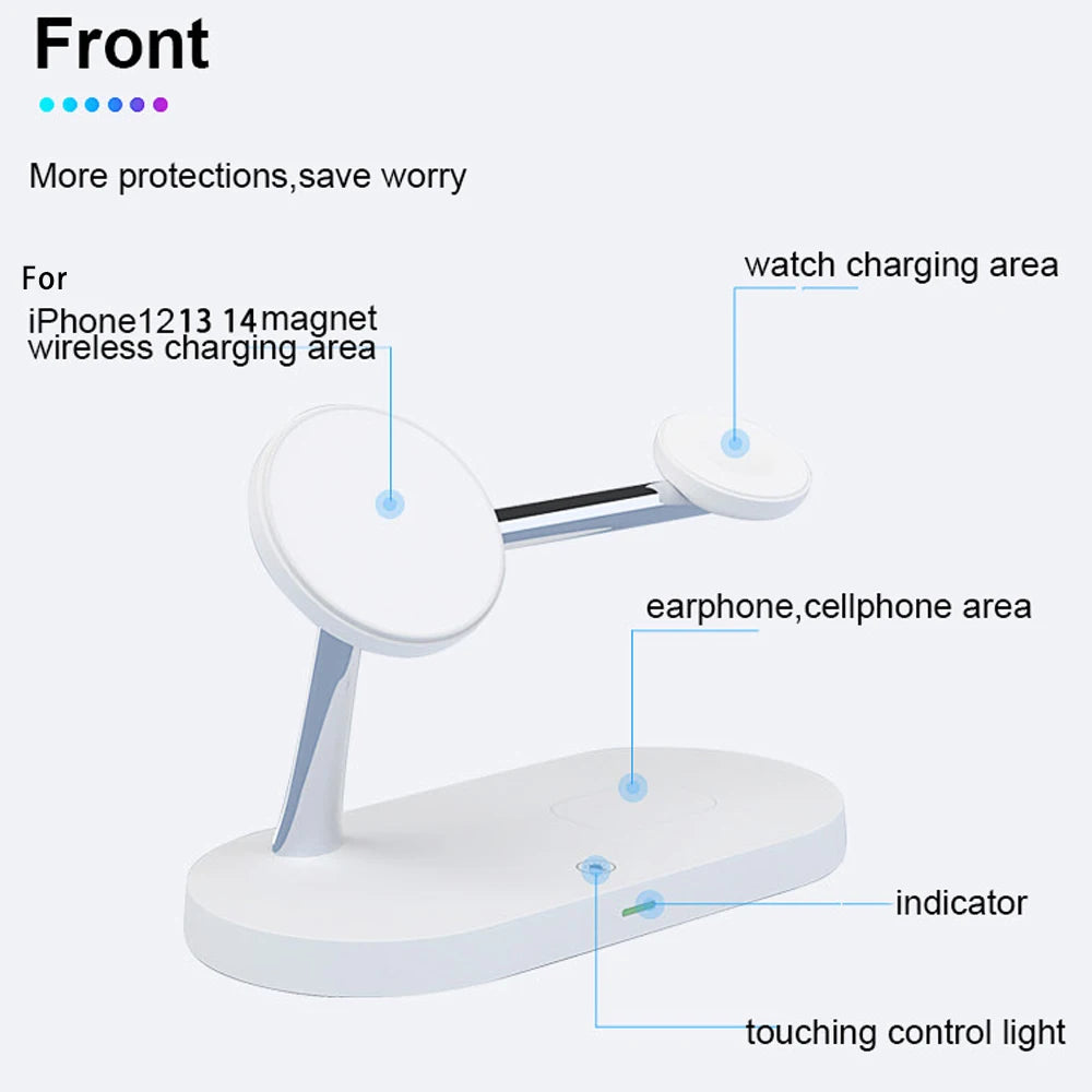 3-in-1 Wireless Fast Charging Magnetic Stand | Fast Charging Station for Apple Watch 9 8 7 6 5, AirPods 2 3 Pro | iPhone 12 13 14 15