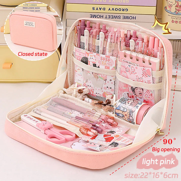 Pencil Case Large Capacity Bag Pouch Box For Girls | Japanese & Korean Style School & Office Stationery Pouch