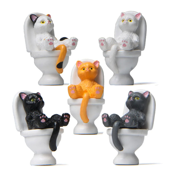 Cat on Toilet Resin Figure Dollhouse Decor Fairy Garden Miniature Ornament