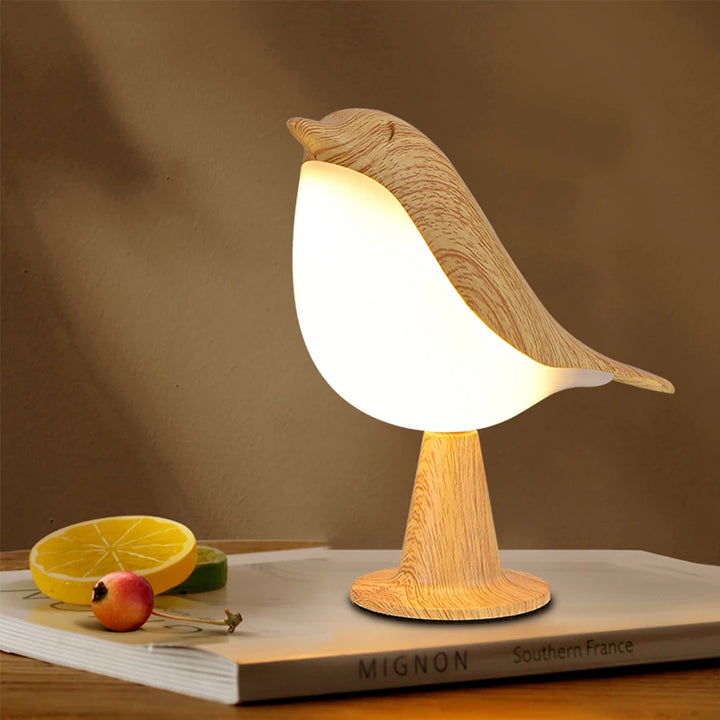 Modern Simple Magpie LED Bedside Lamp - Touch Control, Cordless Wooden Bird Night Light