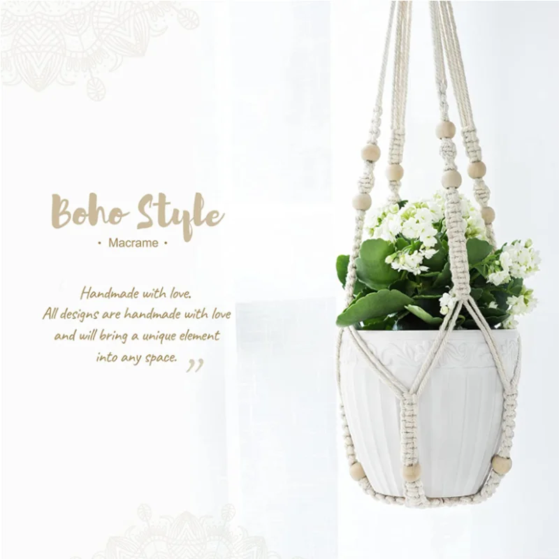 Gardening Plant Hanging Baskets Flower Pot Handmade Macrame Rope Bohemian Style Home Balcony Decoration