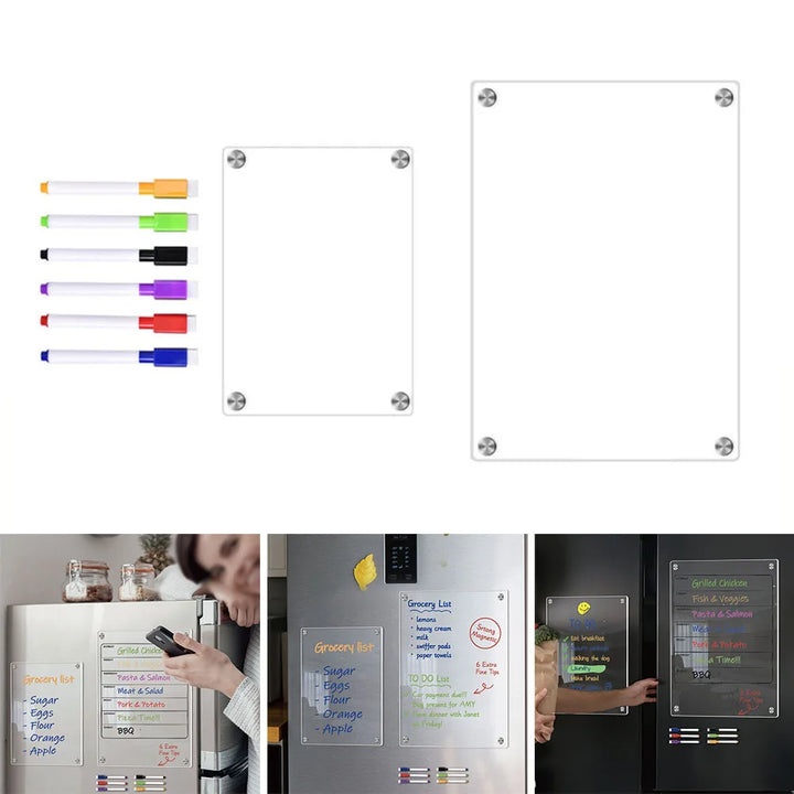 Clear Acrylic Magnetic Calendar | Reusable Magnetic Dry Erase Board For Home | Monthly Weekly Message Board