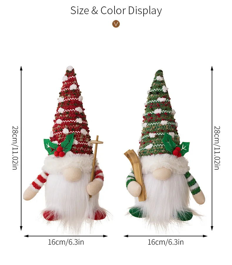 AlliLit 2024 Christmas Doll Sled Elf Ski Gnome with Led Light Christmas Decorations for Home Xmas 2024 New Year 28cm