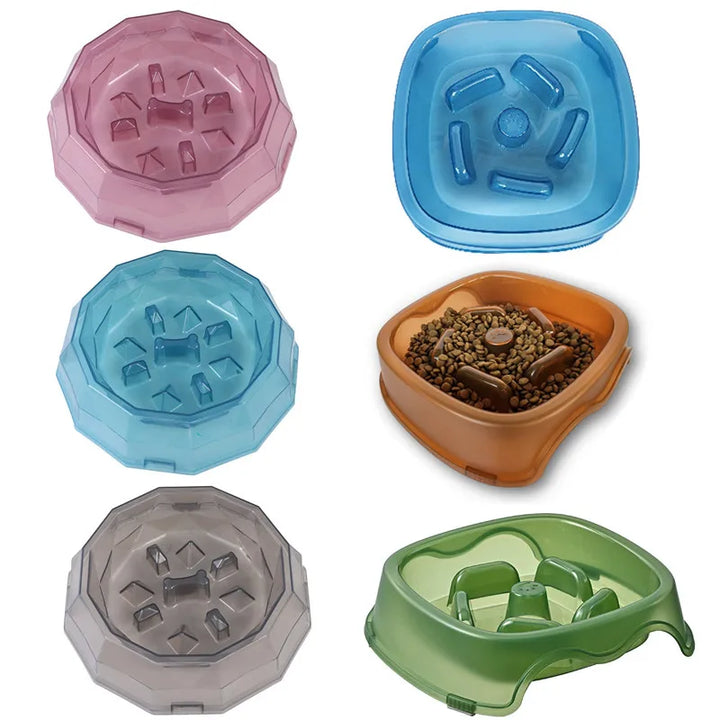 Pet Cat Dog Slow Food Bowl Fat Help Healthy Round Anti-choking Thickened And Non-slip Multiple Colors Shapes