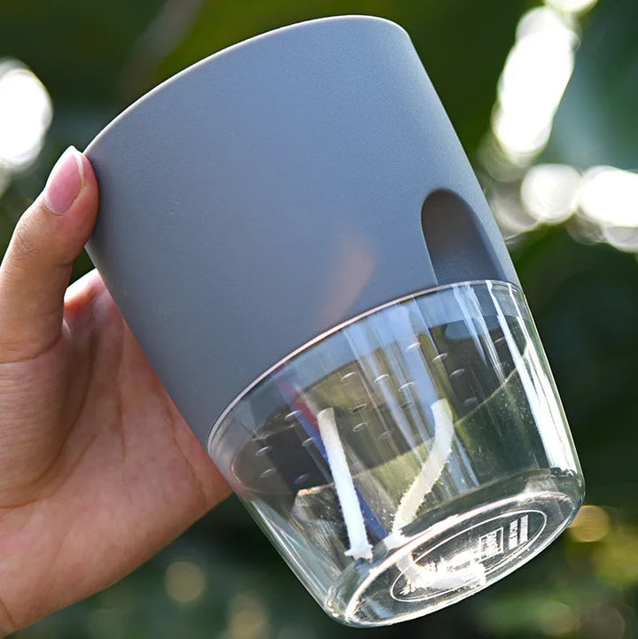 Transparent Double Layer Plastic Flower Pot Self Watering Planter with Injection Port