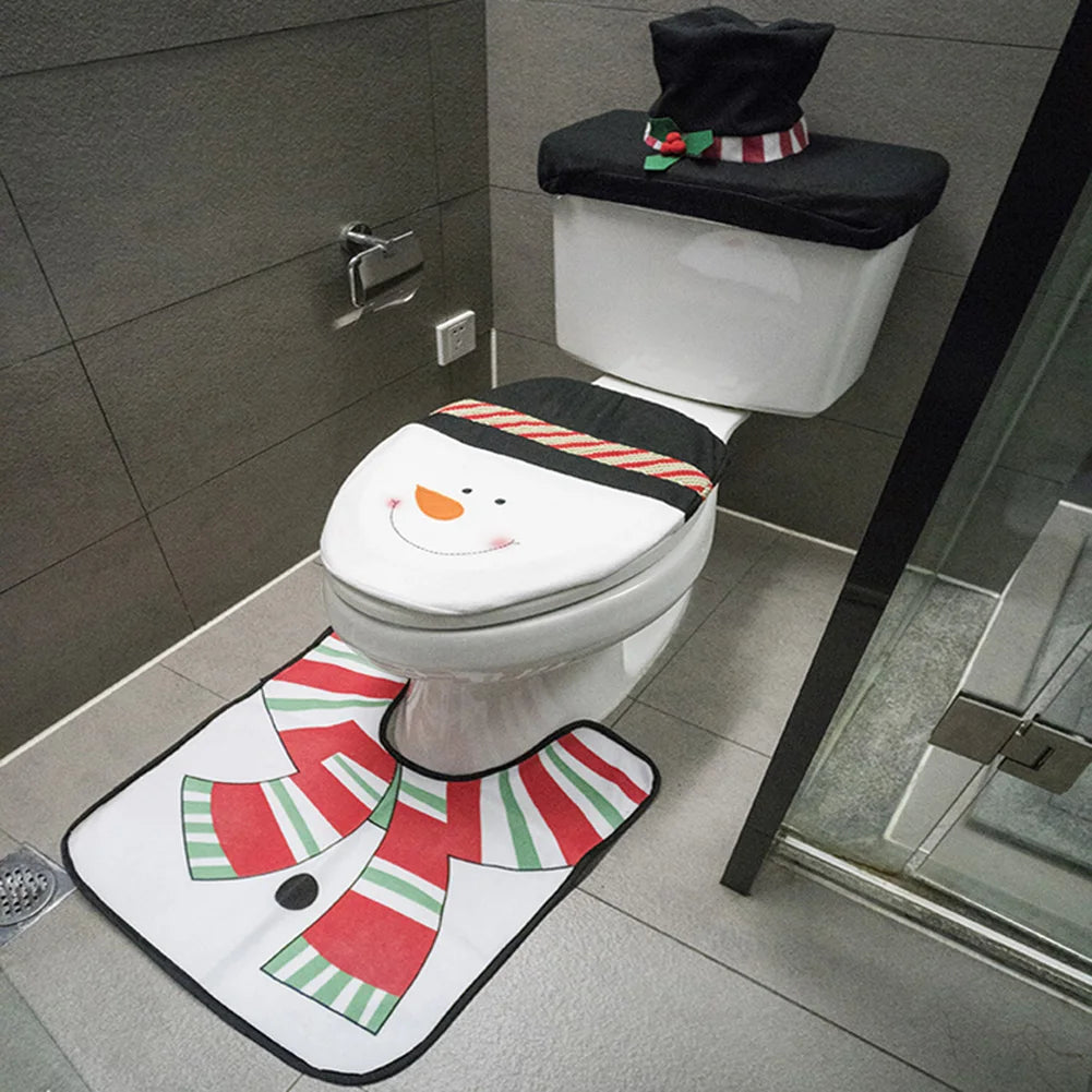 New Cute Christmas Toilet Seat Covers Creative Santa Claus Bathroom Mat Xmas Supplies for Home New Year Navidad Gift Decor 2024