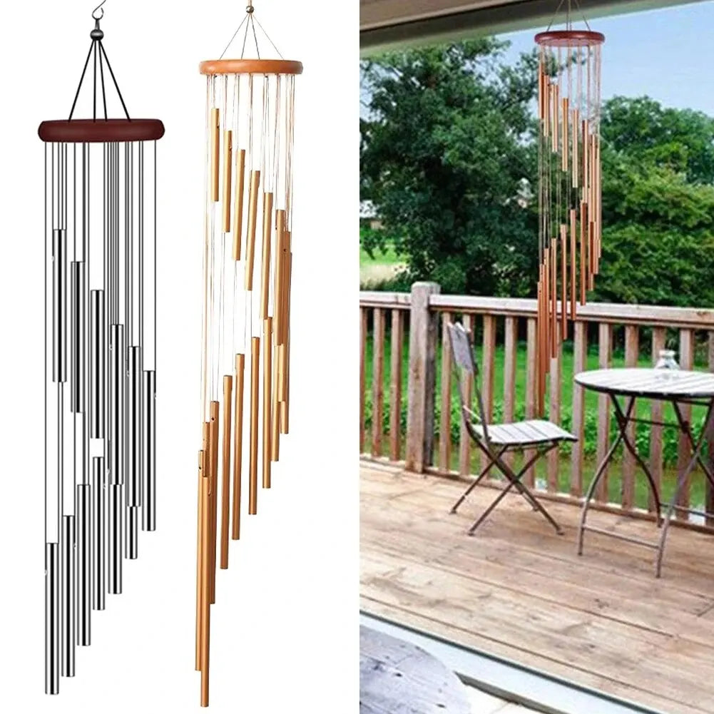 1 Pc, 12 Tubes Aluminum Alloy Wind Chimes with Hook Gold/Silver Bells for Outside, Home, Garden Decoration