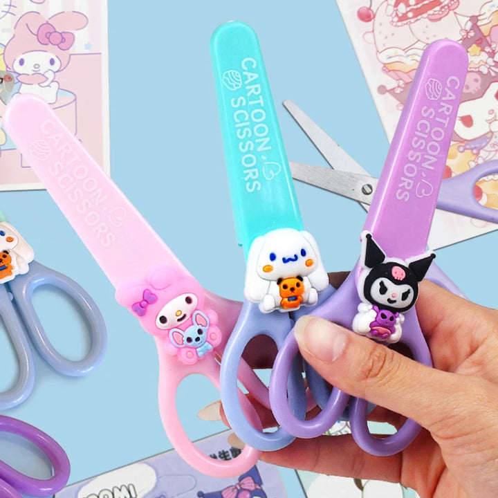 Adorable Sanrio Safety Scissors with Cover – Multi Color | DIY Cutting Set for KIds, School Stationery Supplies