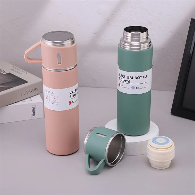 500ML Stainless Steel Vacuum Flask with Business Style Shimmering Design Coffee Mug | Thermos Bottle with Portable Cups