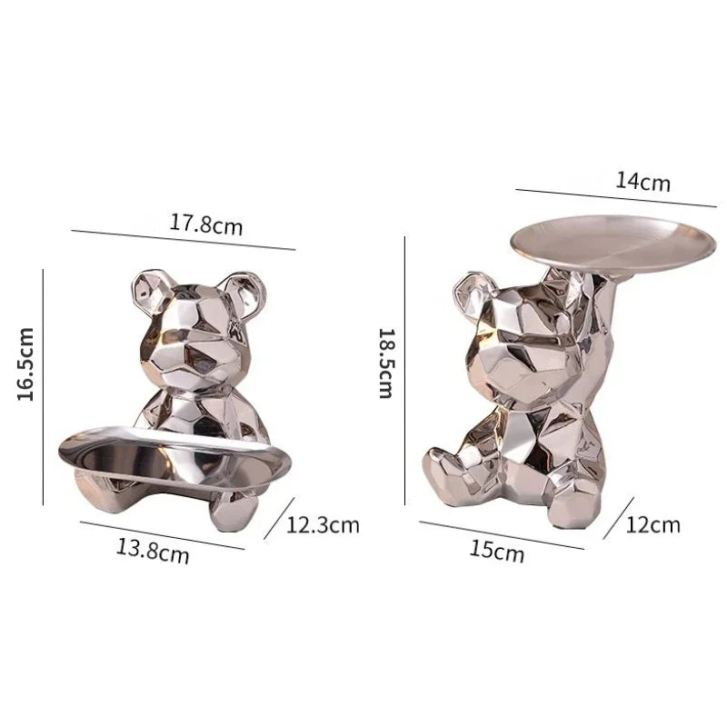 Piggy Bank Geometric Bear Statue With Tray Ceramic Plating  Bookshelf Decoration