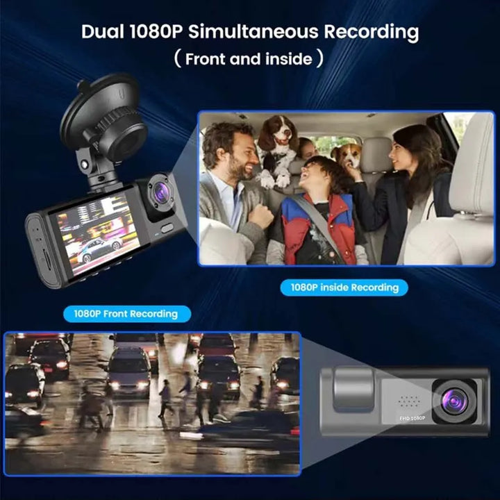 Car Dash Cam With Inside/ Outside Recording, IR Night Vision, Loop Recording & 2" IPS Screen, 1080 Pixels Resolution, 2/3 Camera variants