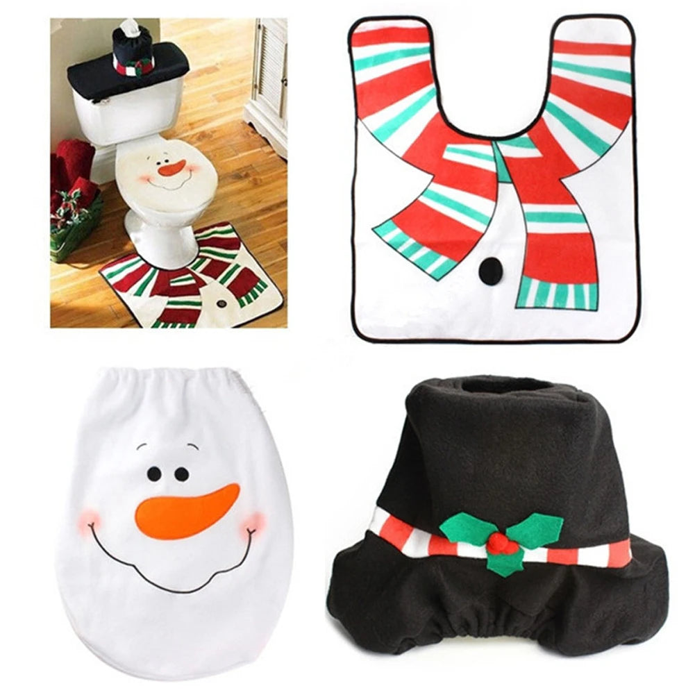 New Cute Christmas Toilet Seat Covers Creative Santa Claus Bathroom Mat Xmas Supplies for Home New Year Navidad Gift Decor 2024