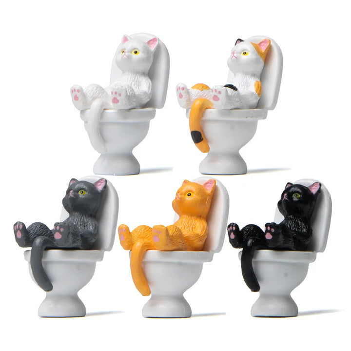 Cat on Toilet Resin Figure Dollhouse Decor Fairy Garden Miniature Ornament