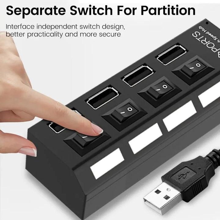 USB 2.0 Hub, Multi USB Splitter, Ports Hub Use Power Adapter 4/ 7 Ports, Multiple Expander Hub with Switch 30CM Cable For Home & Office