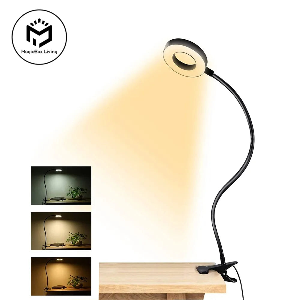 Eye-Caring USB Clip-On Desk Lamp - 48 LEDs Flexible Gooseneck Reading Light