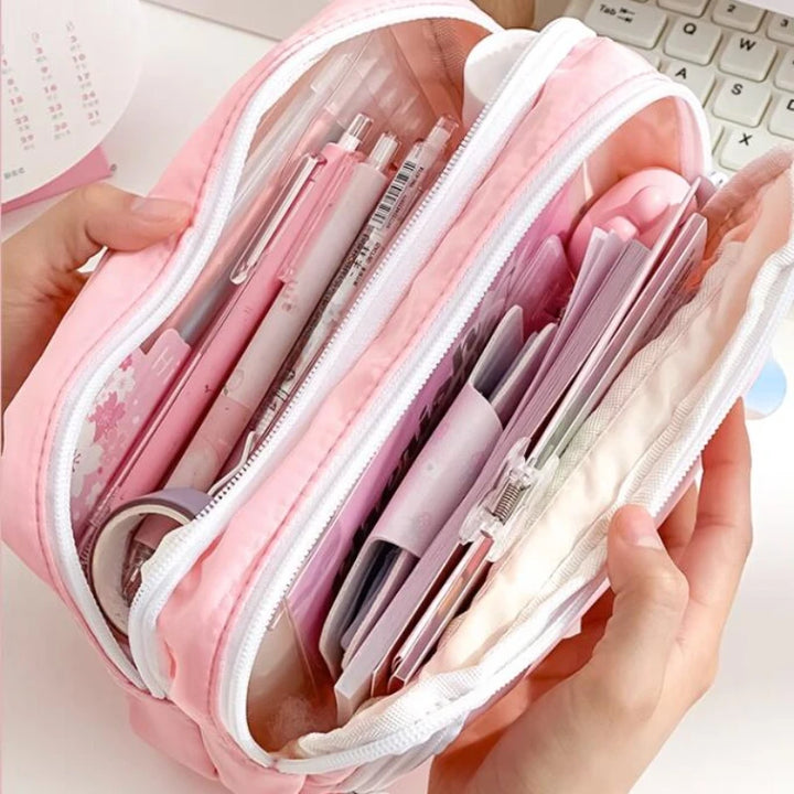 Girl Large Capacity Aesthetic Pencil Bag School Case Pen Holder Cute Stationery Simple Style Zipper Pencil Pouch School Supplies