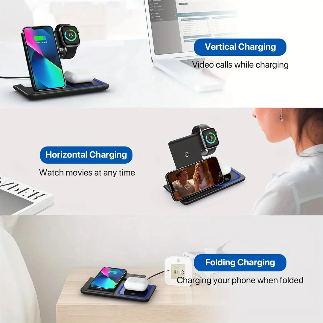 3-in-1 Fast Wireless Charger Station For Cell Phones, Ipods & Smart watches