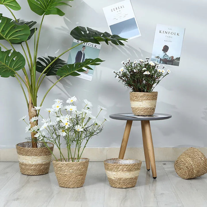 Straw Weaving Flower Plant Pot Basket Grass Planter for Indoor Outdoor Plants