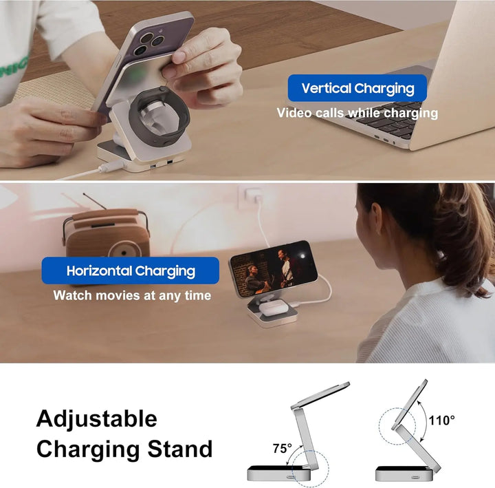 30W, 3 In 1 Magnetic Wireless Charger Stand Pad for iPhone 15 14 13 12 Pro Max Airpods Pro iWatch 8 7 6 Fast | Charging Dock Station