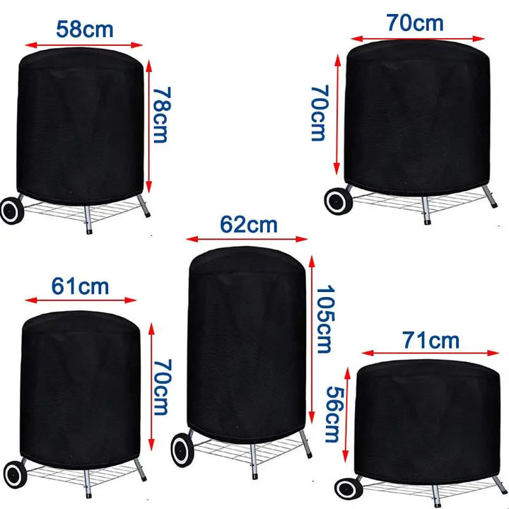 Outdoor Black Waterproof BBQ Cover | Heavy Duty Dust Protective Grill Cover|  Fire Pit Stove Round Gas Charcoal Electric BBQ Cover