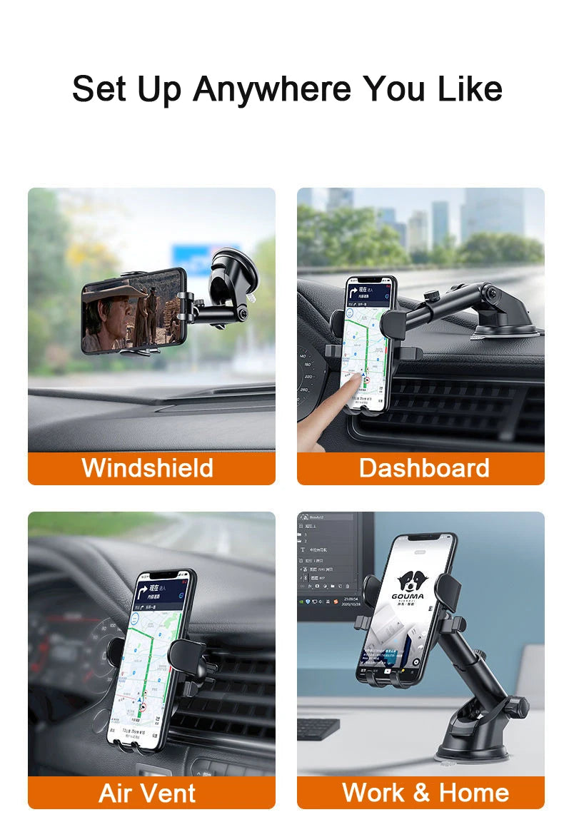 Car Phone Holder Mount Stand For iPhone 13 12 11 Pro  Xiaomi Huawei Samsung with/without suction cup