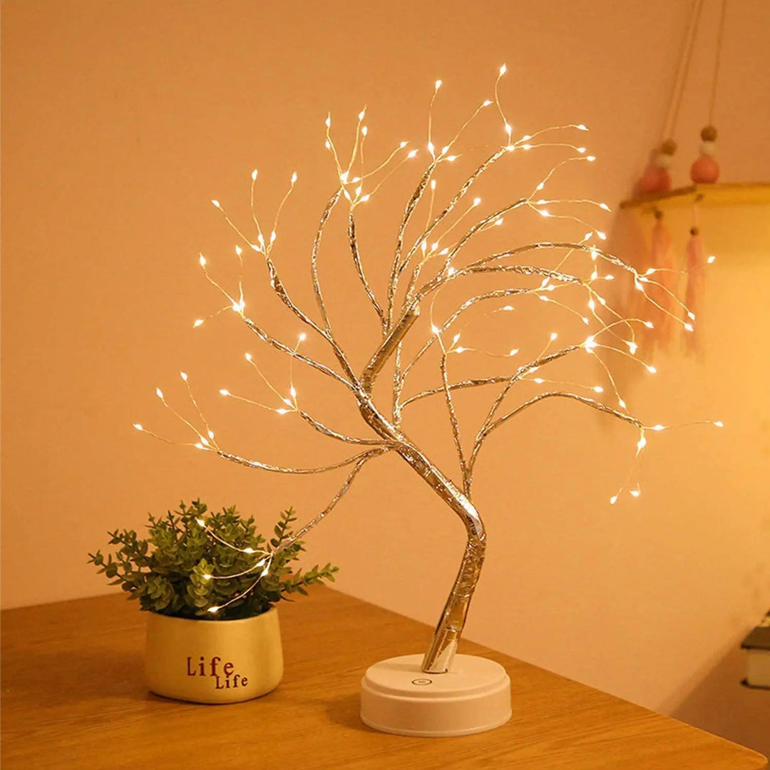 LED Flower Tree Night Lamp - Copper Wire Bedside Light for Home Decor and Weddings