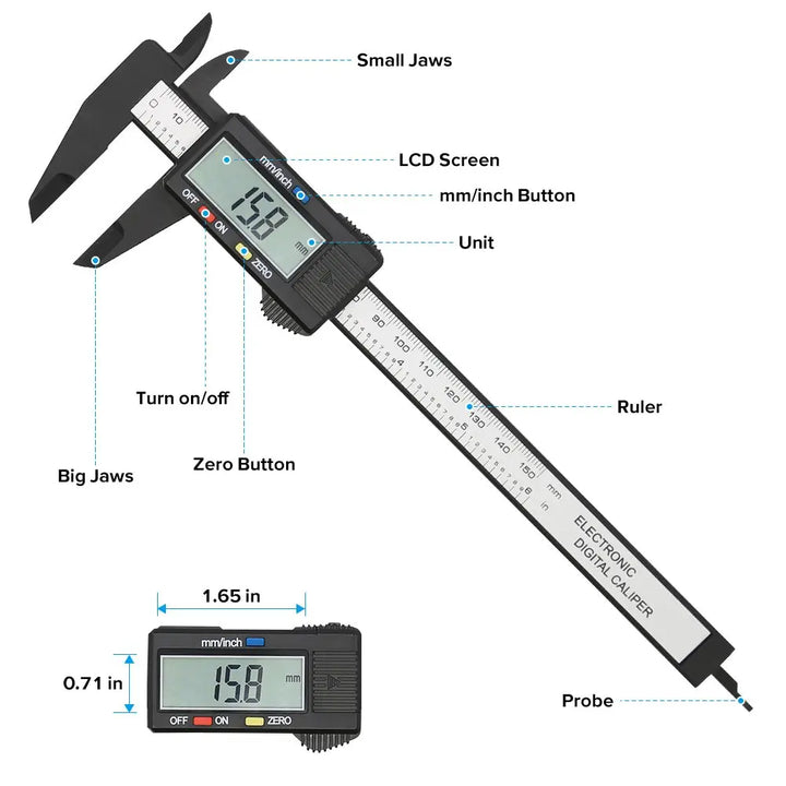 150mm, 100mm Electronic Digital Vernier Caliper, Carbon Fiber Dial, Micrometer Digital Ruler Measuring Tool