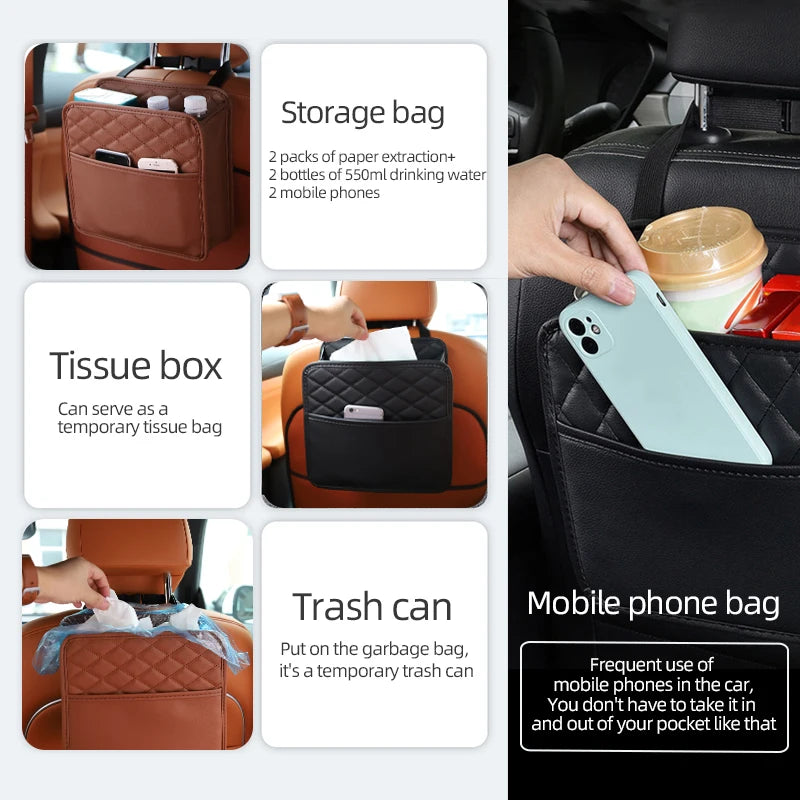 Multifunctional Universal Car Seat Storage Leather Bag