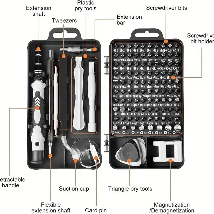 Precision Screwdriver Set 115 In 1 Magnetic Mini Screw Nuts Bits, High-Quality Metal, Multifunction Household Repair Tool Kit