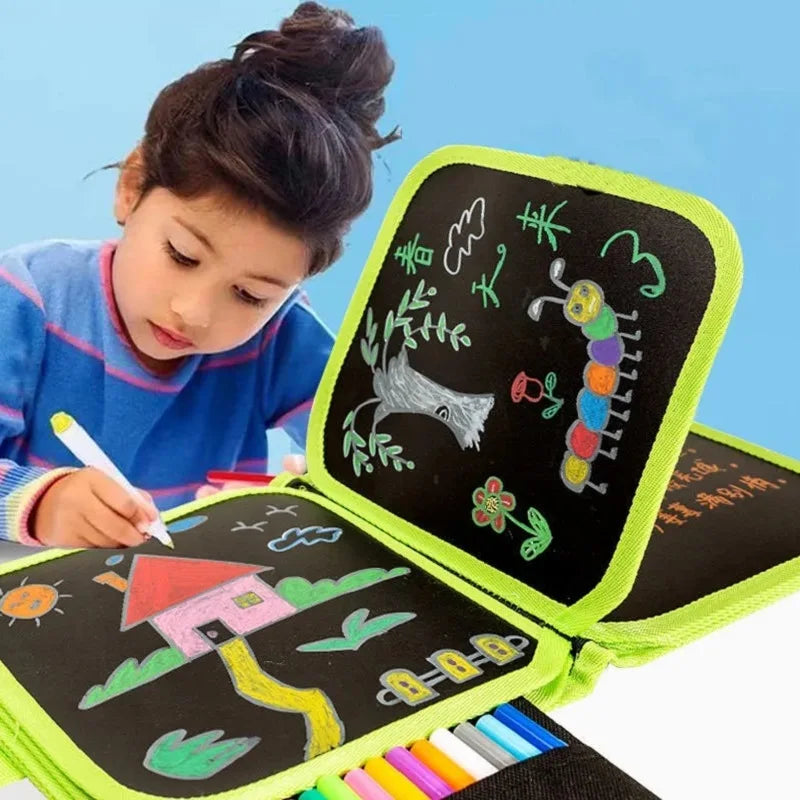 Children Magic Blackboard Educational Child Coloring Book | 12 Sides Erase Boards with Water Chalk Pens