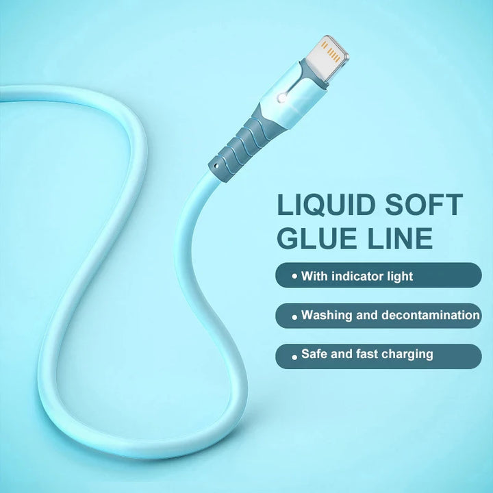 Liquid Silicone USB Cable For iPhone 14 Pro 12 11 13 Pro XS Max Xr X 8 AirPods Pro LED Phone Charger Cord Data Charger Wire