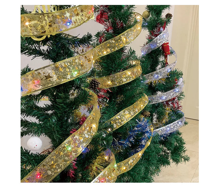 LED Ribbon Lights Christmas, New Year Home Decoration, Christmas Tree Ornaments Lace Bows String Lights 2024