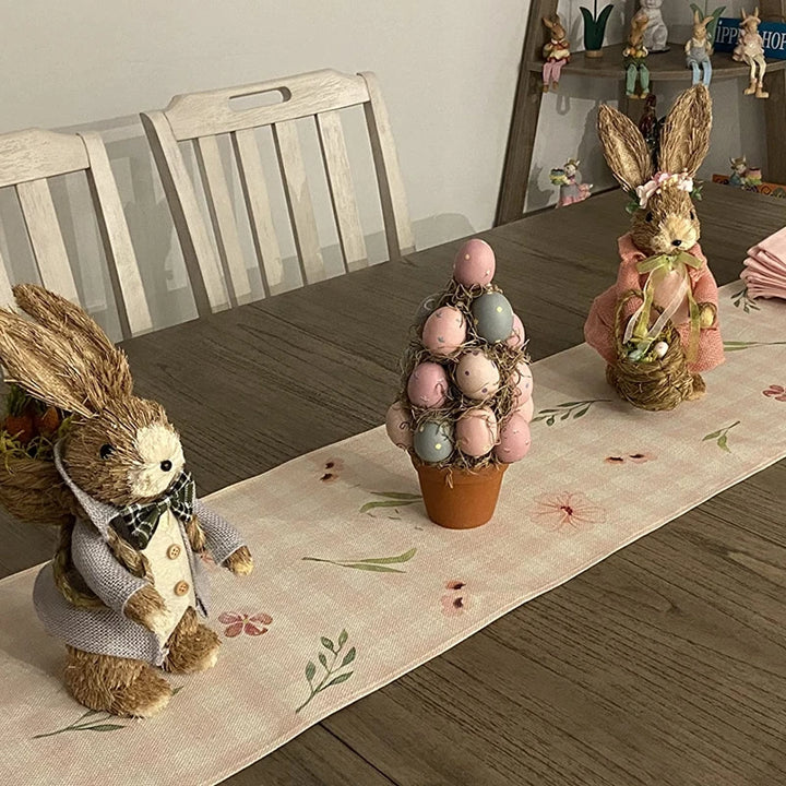 Linen Easter Table Runner Cute Bunny Dining Table Cloth 2024 Spring Holiday Happy Easter Decoration For Home Party Supplies Gift