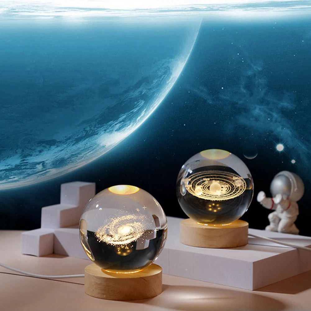 Crystal Ball LED Night Light Glowing Planet Galaxy Solar System Astronaut 3D Moon Table Lamp USB Bedroom Atmosphere Lamp