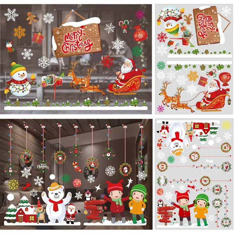 Christmas Window Sticker Merry Christmas Decorations For Home 2024 Cristmas Ornament Xmas Navidad Natal Gifts New Year 2024