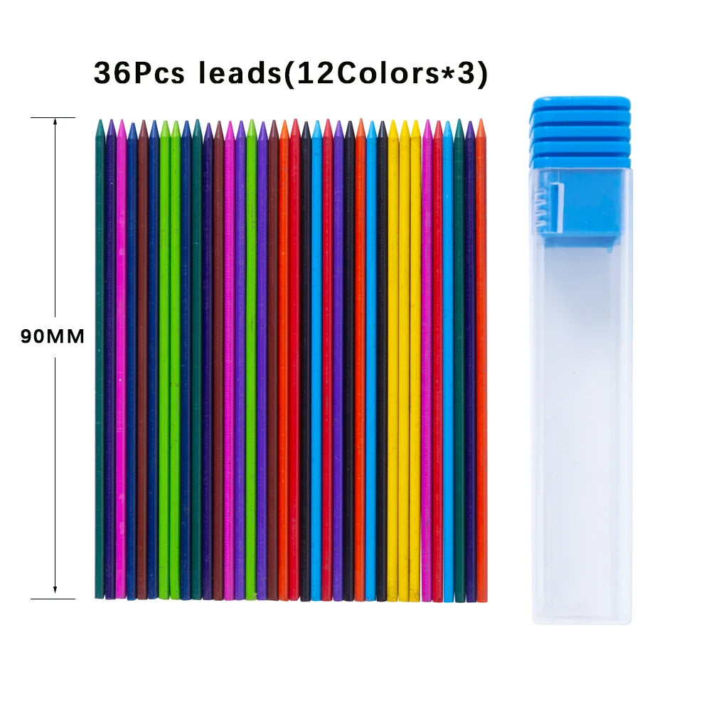 37 Pcs 2.0MM Metal Mechanical Pencil with lead | Art Drawing Design Automatic Pencil For Student Office School Supplies