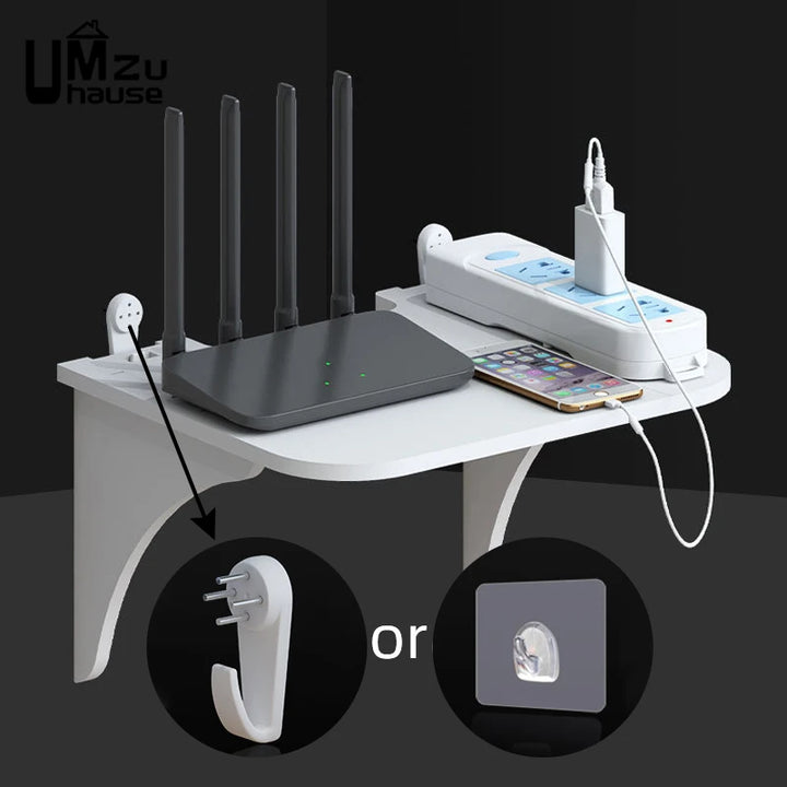 Floating Shelf,  Hanging Rack For Router, Multi-Tap Outlet,  Wifi,  TV Set Top Box, Wall Mount Holder