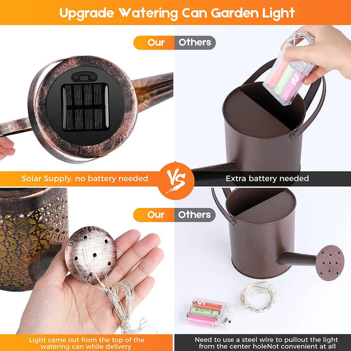 Solar Watering Can Light - Hanging On Hook Waterfall Lamp for Outdoor Garden Decor