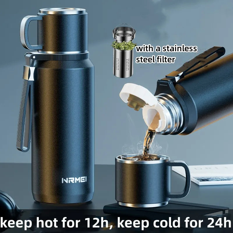 Double Wall Stainless Steel Insulated Hot and Cold Thermos Bottle | Vacuum Flask Large Thermos Cup with Tea Filter