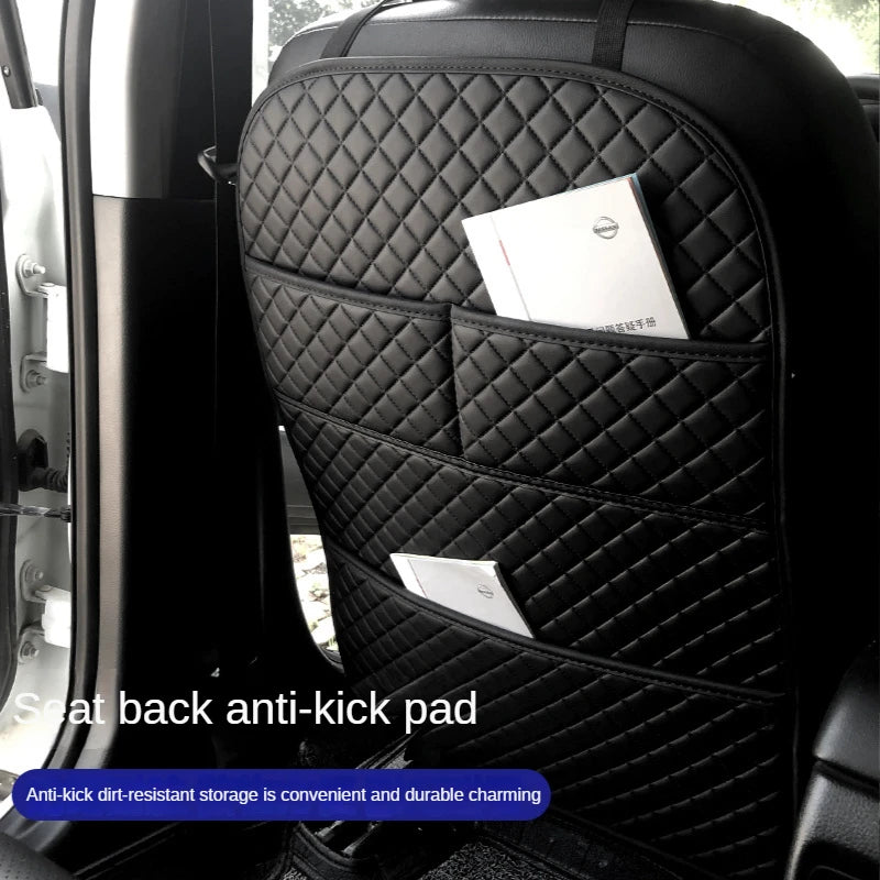 Anti Kick Pad With Organizer & Pockets For Car, Leather Material, Universal Design, Protector Cover, Waterproof