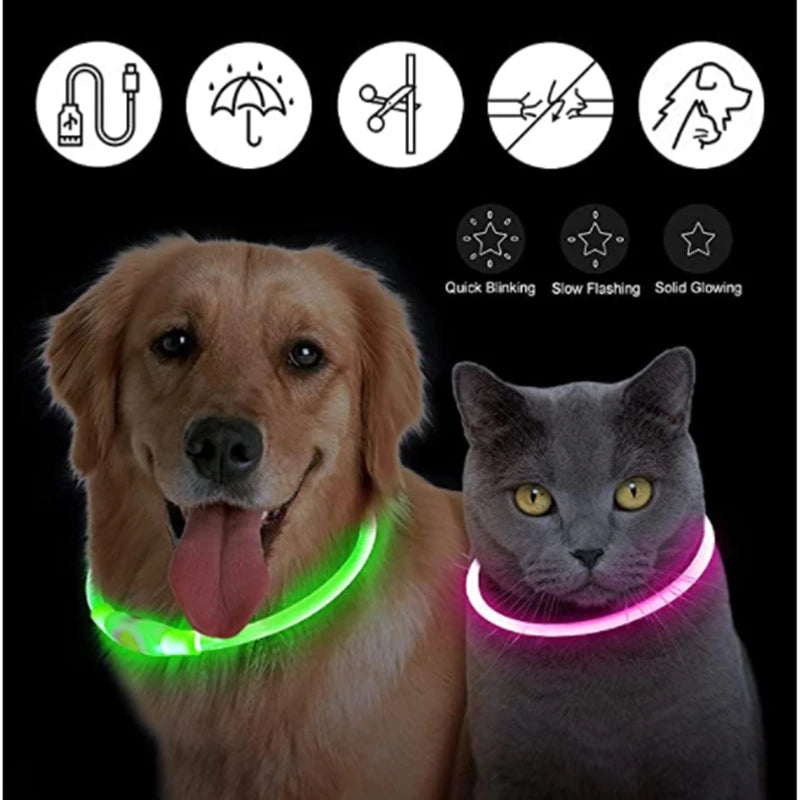 USB Rechargeable Luminous Collar Adjustable Led Glowing Dog Collar for Large Small Dogs Cat Night Light Collar Pet Safety Harnes