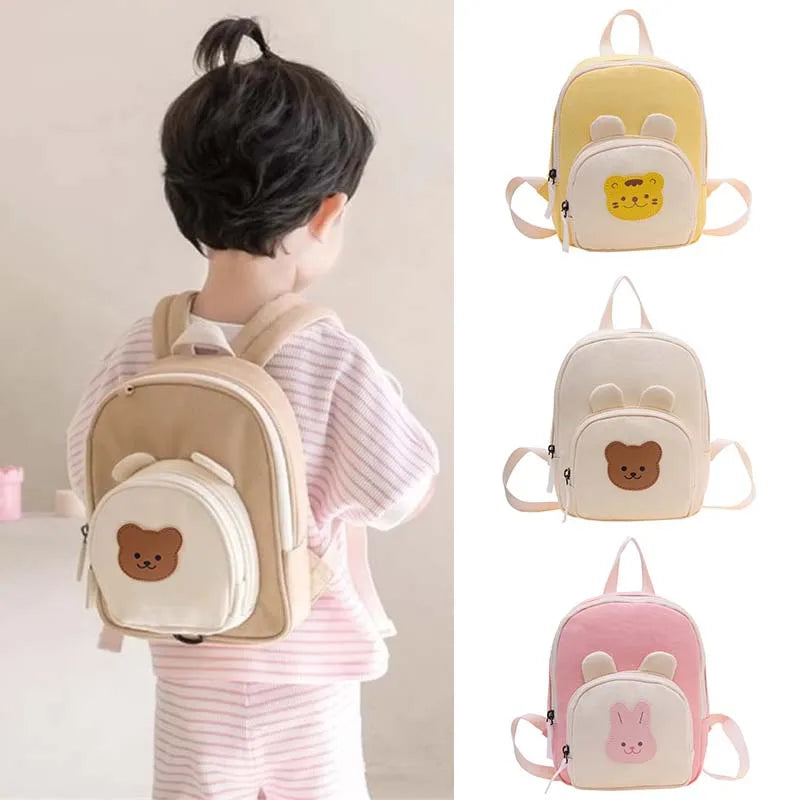 Korean Canvas Kids Backpack |Children's Handbags for Kindergarten Boys & Girls |Cartoon Bear Bunny Toddler Bag