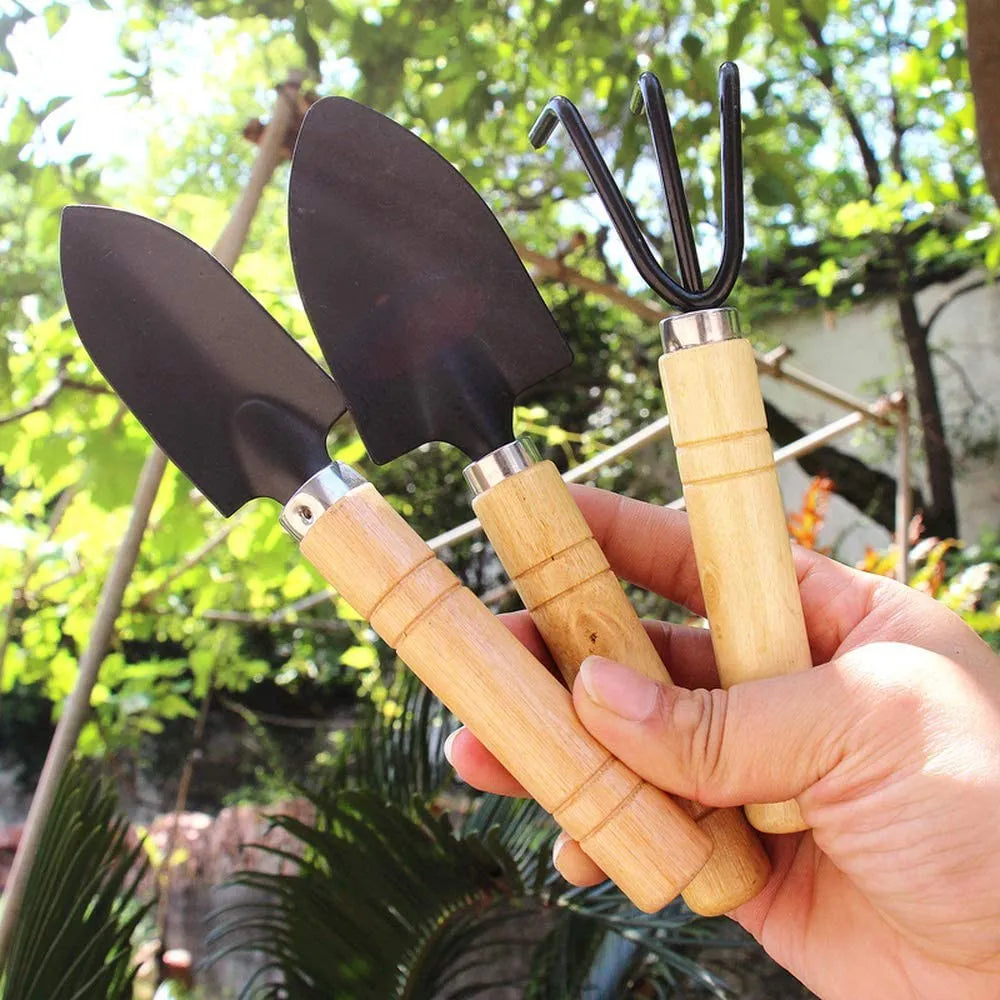 3Pcs Garden Tool Set For Garden Plants Flower, Pot, Vegetables, Digging, Weeding Indoor Small Plants Wood Handle