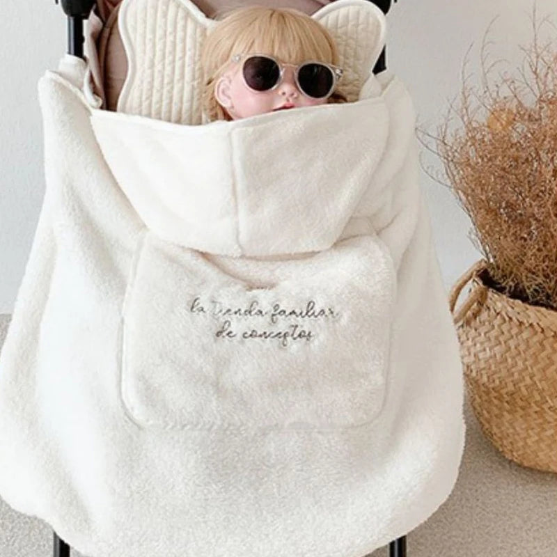 Cartoon bear plush baby blanket baby stroller windproof blanket travel out portable warm baby swaddle blanket